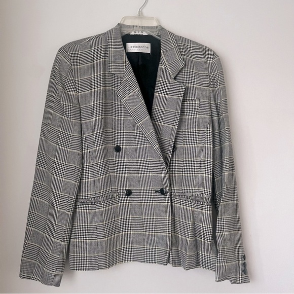 Liz Claiborne Jackets & Blazers - Vintage 90s Liz Claiborne Black White Yellow Houndstooth Plaid Blazer 6